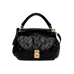 Miu Miu Satchel in Vitello Calf Leather - Black Shiny Patchwork