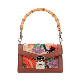 Miu Miu "Canapa" Raffia Macramé Canvas Brown Shoulder Bag