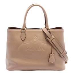 Prada Embossed Logo Handbag in Calf Leather - Cameo Beige