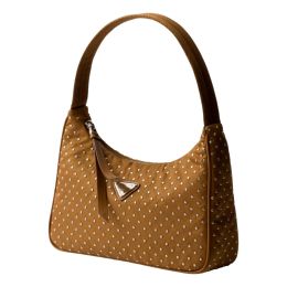 Prada "Re-Edition" Soft Nylon Mini Studded Brown Shoulder Bag