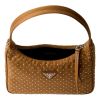 Prada "Re-Edition" Soft Nylon Mini Studded Brown Shoulder Bag