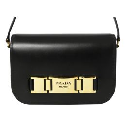 Prada "City" Flap Crossbody Bag in Smooth Calf Leather - Black