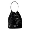 Prada Re-Nylon Mini Drawstring Beaded Embroider Bucket Bag