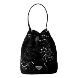 Prada Re-Nylon Mini Drawstring Beaded Embroider Bucket Bag