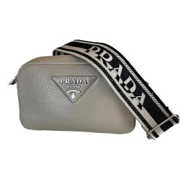 Prada Vitello Daino Leather Camera/Crossbody w/ Canvas Strap