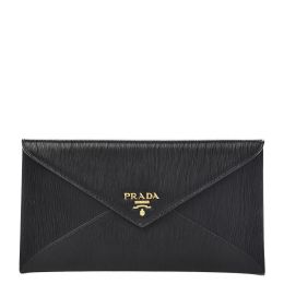 Prada Long Envelope Wallet in Posh Vitello Move Leather - Black