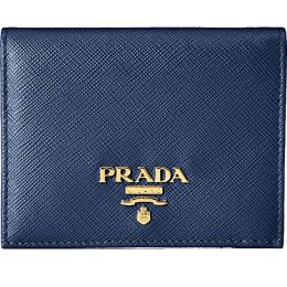 Prada Bifold Snap-Button Wallet in Safiano Calf Leather - Blue