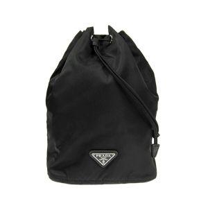 Prada Triangle Drawstring Bucket Bag in Tessuto Nylon - Black