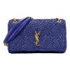 Saint Laurent “Jamie” Monogram Shoulder Bag in Raffia - Blue