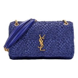 Saint Laurent “Jamie” Monogram Shoulder Bag in Raffia - Blue