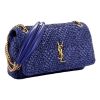 Saint Laurent “Jamie” Monogram Shoulder Bag in Raffia - Blue