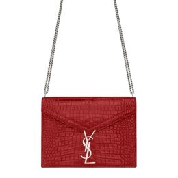 Saint Laurent “Cassandra” Shoulder Bag in Croc-Emb. Leather