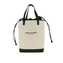 Saint Laurent "Teddy" Drawstring Bucket Bag in Coated Linen
