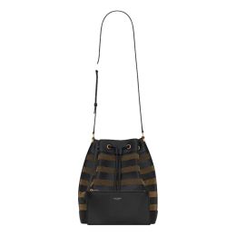 Saint Laurent “Seau” Bucket Bag in Studded Black Calf Leather