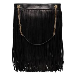 Saint Laurent “Grace” Tassel Shoulder Bag in Black Calf Leather