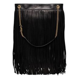 Saint Laurent “Grace” Tassel Shoulder Bag in Black Calf Leather