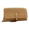 Saint Laurent "Kate 99" Beige Woven Raffia Tassel Shoulder Bag