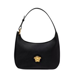 Versace "La Medusa" Medium Pebbled Leather Black Hobo Bag