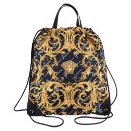 Versace "Barocco Print" Drawstring Backpack in Nylon - Black