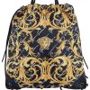 Versace "Barocco Print" Drawstring Backpack in Nylon - Black