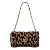 Versace Wool/Leather Leopard Print w Chain Strap Shoulder Bag
