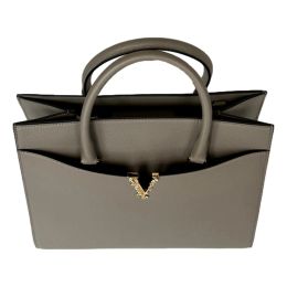 Versace Top Handle Medium Tote in Taupe Virtus Calf Leather