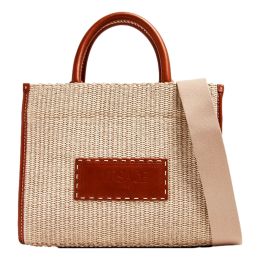 Versace “Athena” Small Tote Bag in Raffia & Calf Leather - Beige