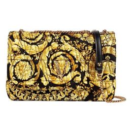 Versace "Virtus" Barocco Shoulder Bag in Black/Gold Quilted Silk