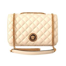 Versace La Medusa Beige Large Quilted Lambskin Shoulder Bag