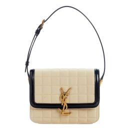 Saint Laurent YSL "Solferino" Quilted Suede Shoulder Bag - Ivory