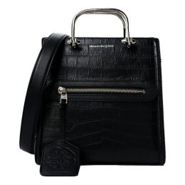 Alexander McQueen "The Short Story" Croc E Leather Satchel (Please choose color: Classic Black)