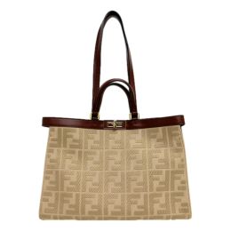 Fendi “FF” Canvas/Calf Leather Trim X-Large Tote Bags (Please choose color: Beige & Brown)