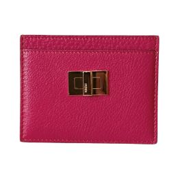 Fendi “Peekaboo” Vitello Grained Calf Leather Card Case Wallet (Please choose color: Magenta)