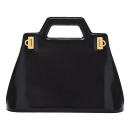 Ferragamo “Wanda” Top Handle Handbag in Patent Leather (Please choose color: Classic Black)