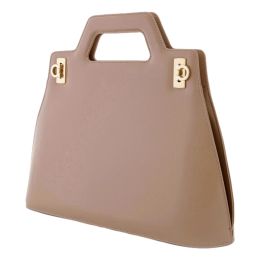 Ferragamo “Wanda” Luxurious Glossy Patent Leather Handbag (Please choose color: Beige)