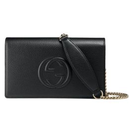Gucci “Soho” Wallet/Crossbody Bag in Textured Calf Leather (Please choose color: Classic Black)