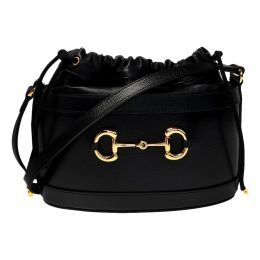 Gucci "1955 Horse Bit" Drawstring Textured Leather Bucket Bag (Please choose color: Classic Black)