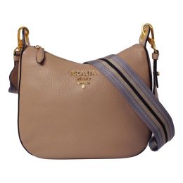 Prada Vitello Calf Leather Shoulder Bag w/ Nylon Web Strap (Please choose color: Tan)
