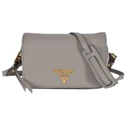 Prada Flap Crossbody Bag in Posh Vitello Phenix Calf Leather (Please choose color: Argilla Grey)