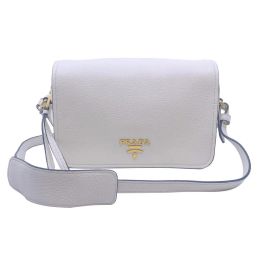 Prada Flap Crossbody Bag in Posh Vitello Phenix Calf Leather (Please choose color: Bianco White)