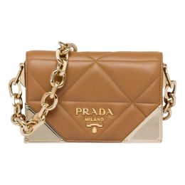Prada Shoulder Bag in Quilted Napa Calf Leather (Please choose color: Caramel)