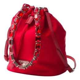 Prada Re-Nylon Drawstring Bucket Bag with Crystal Handle (Please choose color: Red)