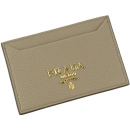 Prada Small Card Holder/Wallet in Soft Vitello Grain Calf Leather (Please choose color: Argilla Grey)
