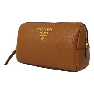 Prada Brown or Grey Cosmetic Bag in Vitello Daino Calf Leather (Please choose color: Cannella Brown)