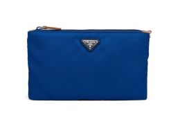 Prada Large Wristlet Pouch w/ a Strap - Luxurious Tessuto Nylon (Please choose color: Bluette Blue)