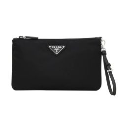 Prada Large Wristlet Pouch w/ a Strap - Luxurious Tessuto Nylon (Please choose color: Classic Black)