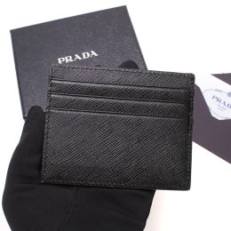 Prada Men’s Credit Card Wallet in Supple Saffiano Calf Leather (Please choose color: Nero Black & Grey)